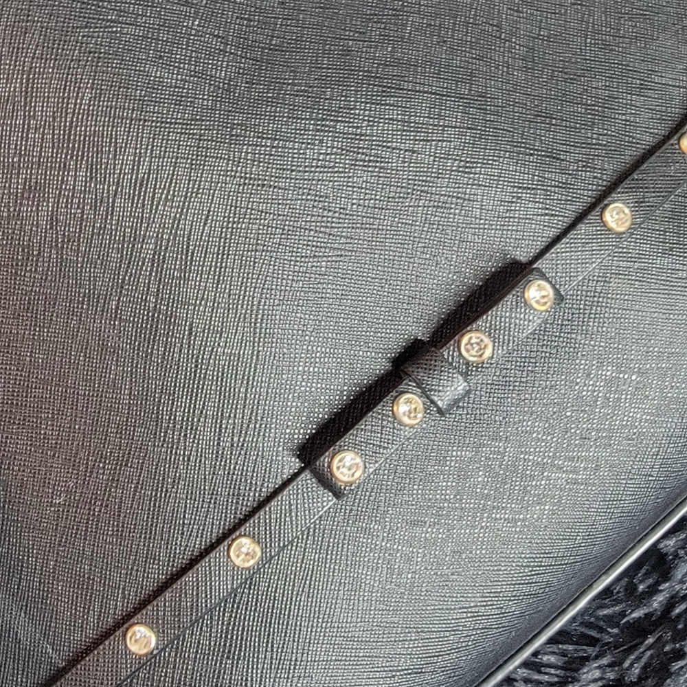 Kate Spade Laurel Way Jeweled Large Hadlee Black Leather Bag 11.5"‎ X 10" EUC - Picture 6 of 16